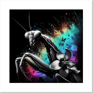 Monochromatic Praying Mantis Ghost Orchid Rainbow Colors Posters and Art